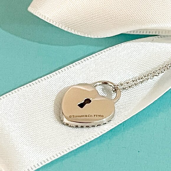Tiffany & Co. Necklace Platinum Diamond Pave Heart Lock Pendant $4800 Stunning!! - Picture 8 of 14